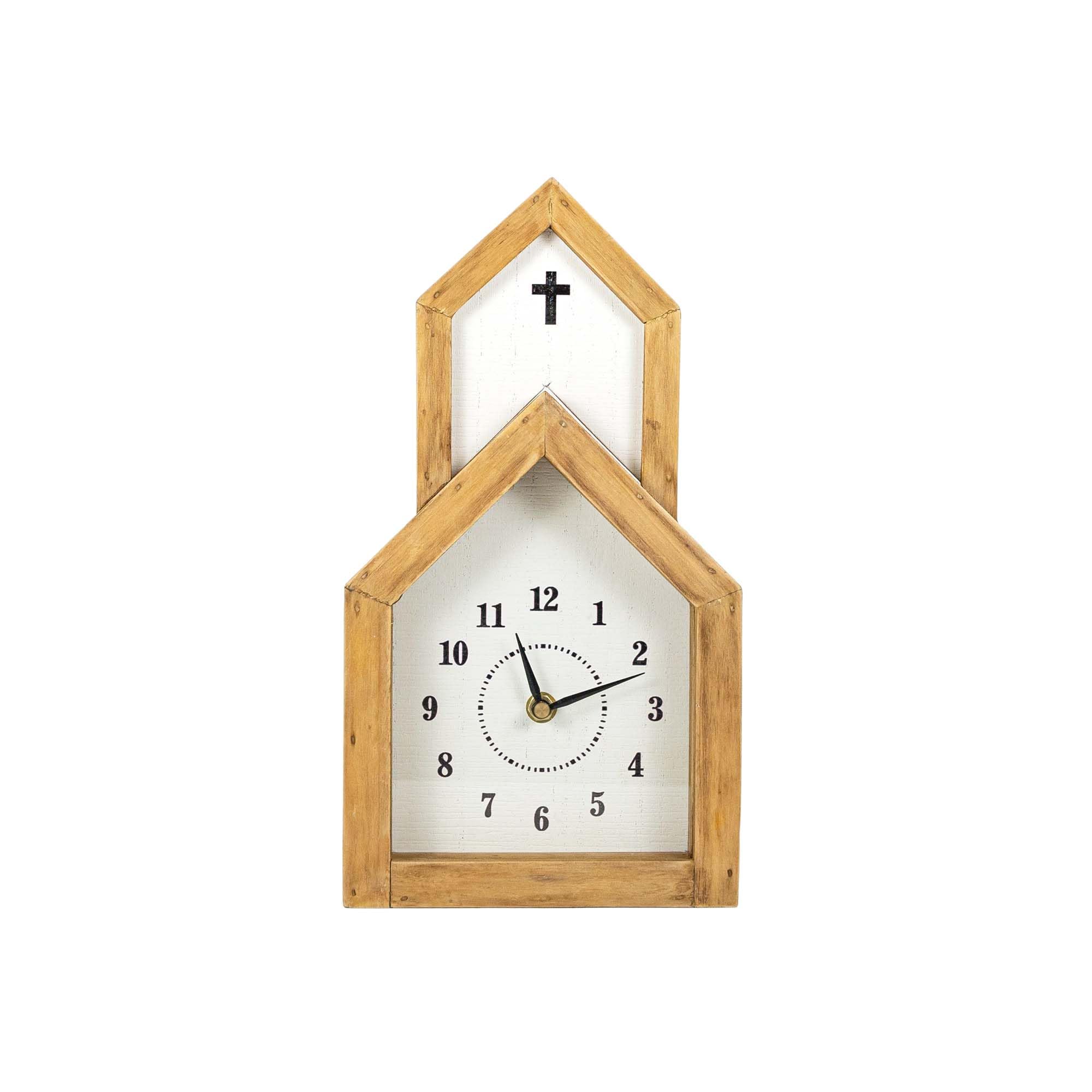 Reloj de mesa de madera Foreside Home con forma de iglesia y cristal