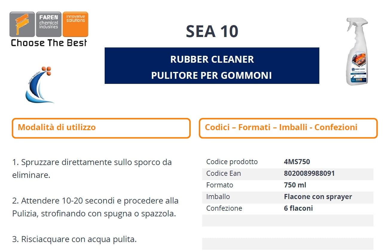 FAREN Sea 10, Nettoyeur pneumatique pour bateaux pneumatiques, idéal pour les marques noires, les graisses, les huiles rapides et efficaces, 750 ml