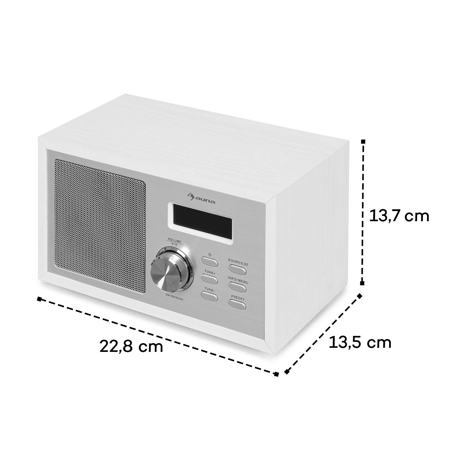 auna Ambient Radio DAB+/FM Bluetooth 5.0 A2DP Display LCD AUX-In Cuffie Effetto Legno Bianco
