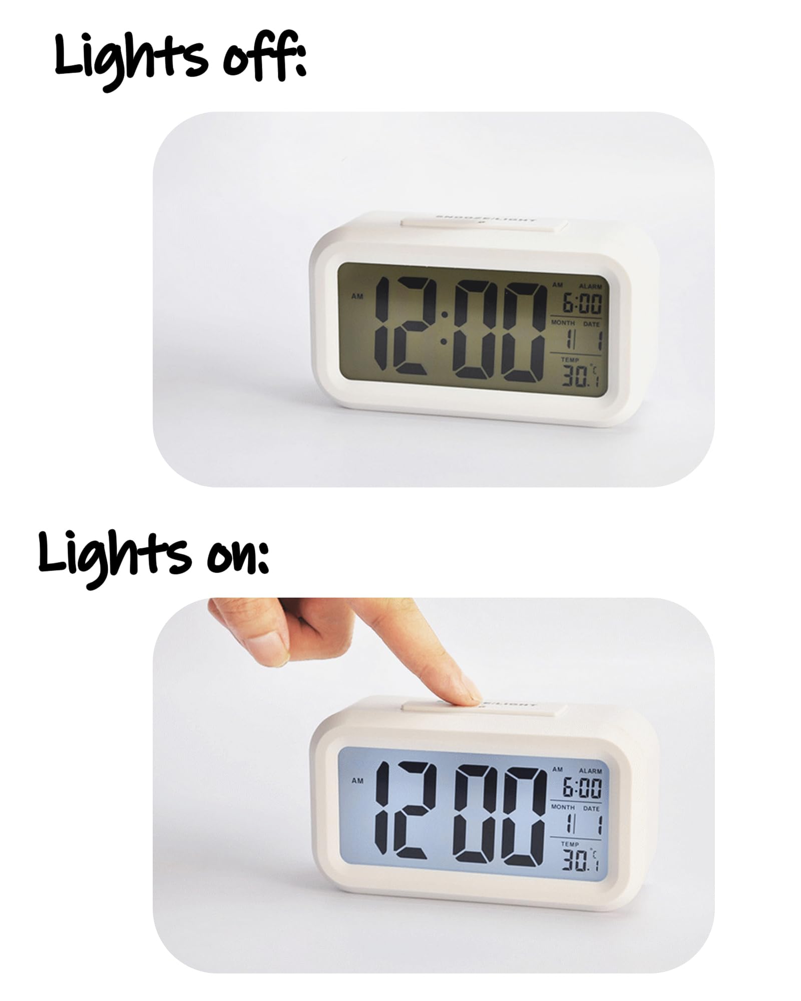 Réveil Numérique Grand écran LED - Fonction Snooze, Luminosité Réglable, 12/24h - Pour Table De Chevet, Bureau (alimentation USB Ou Piles) - 2