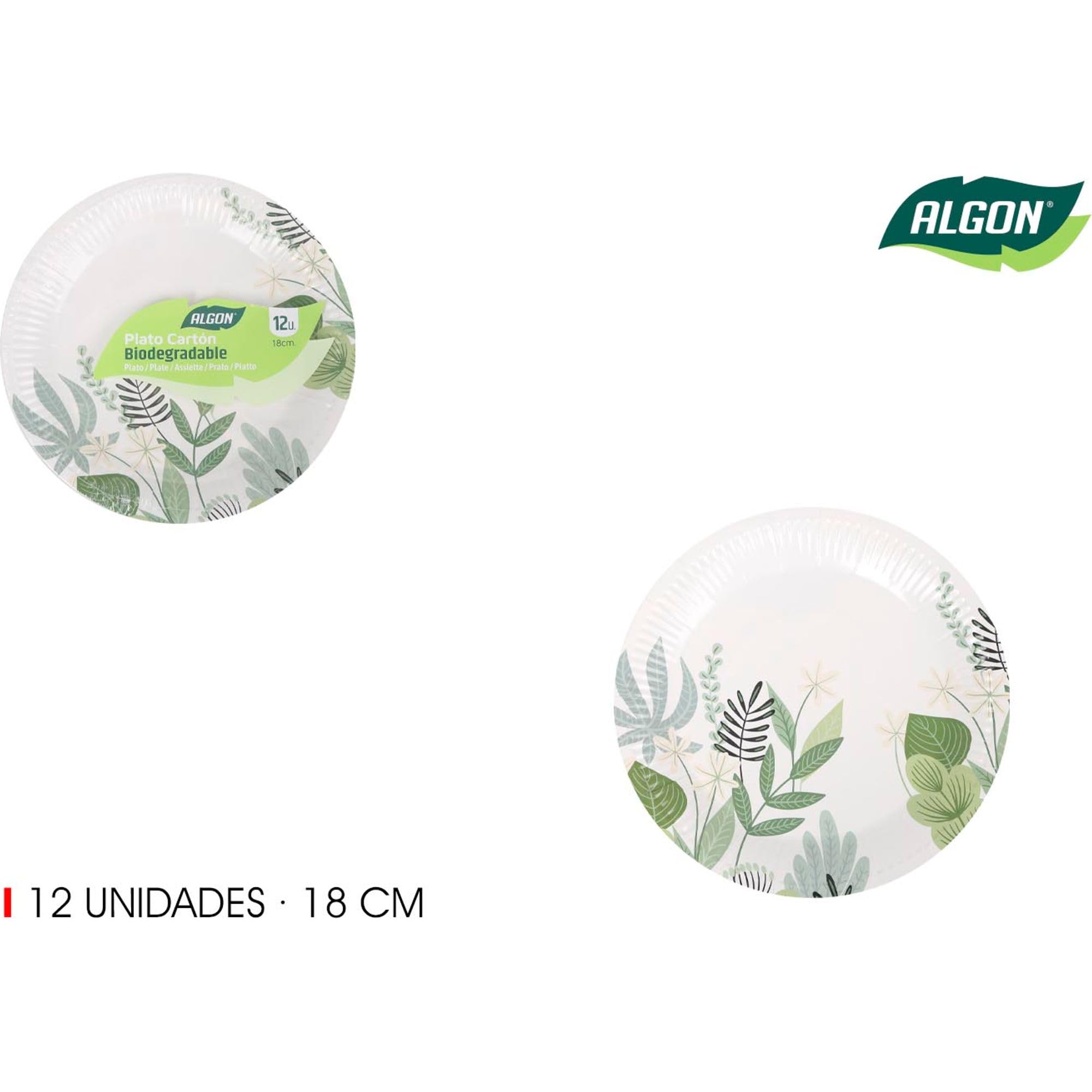 Algon | Set di 12 piatti usa e getta - piatti usa e getta misura 18 cm