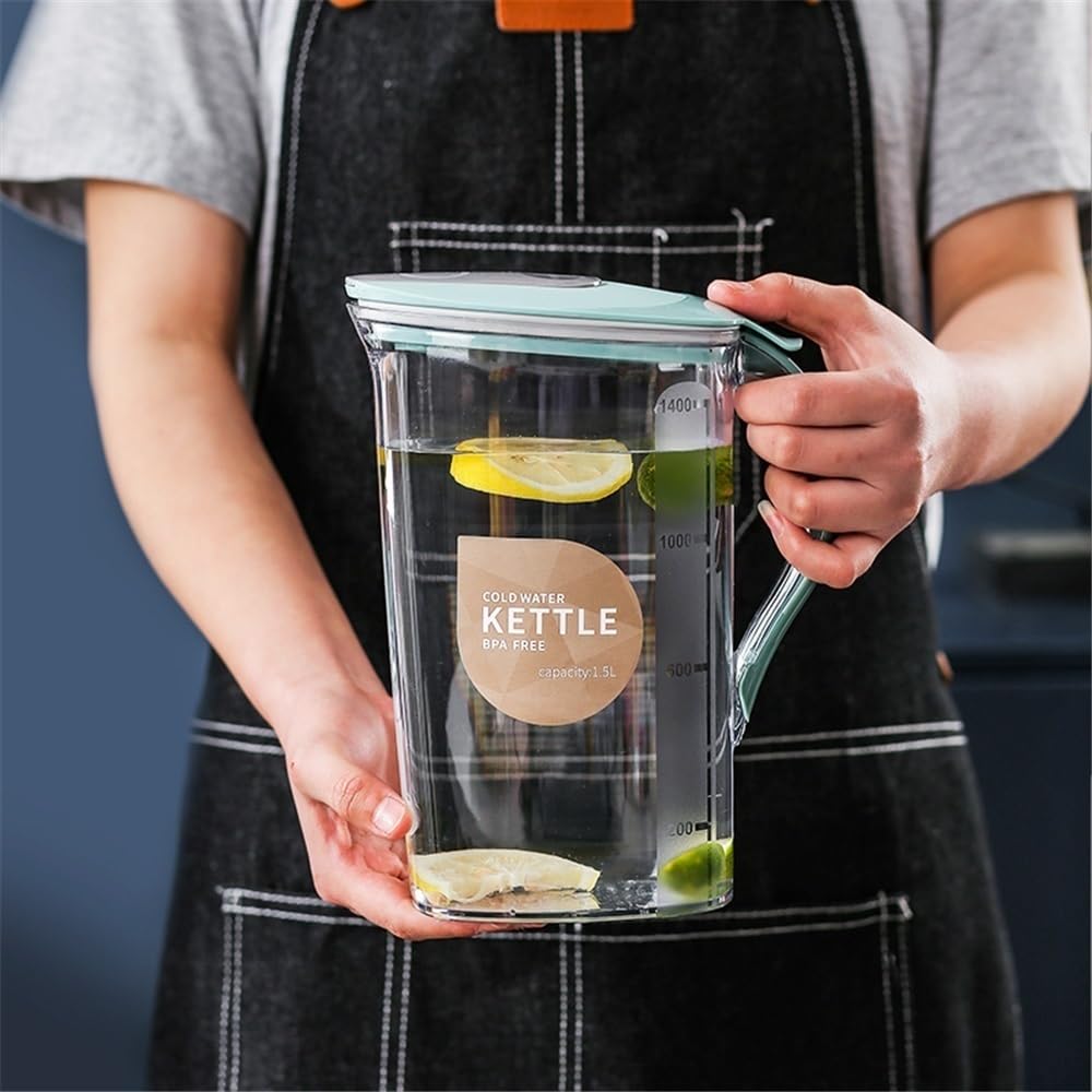Jarra Agua Fria Jarra de agua grande de plástico de 2,1 l con tapa y asa Hervidor de agua cuadrado for el hogar Contenedores de agua, té o jugo for el refrigerador Jarra Agua Detox Frutas(Pink)