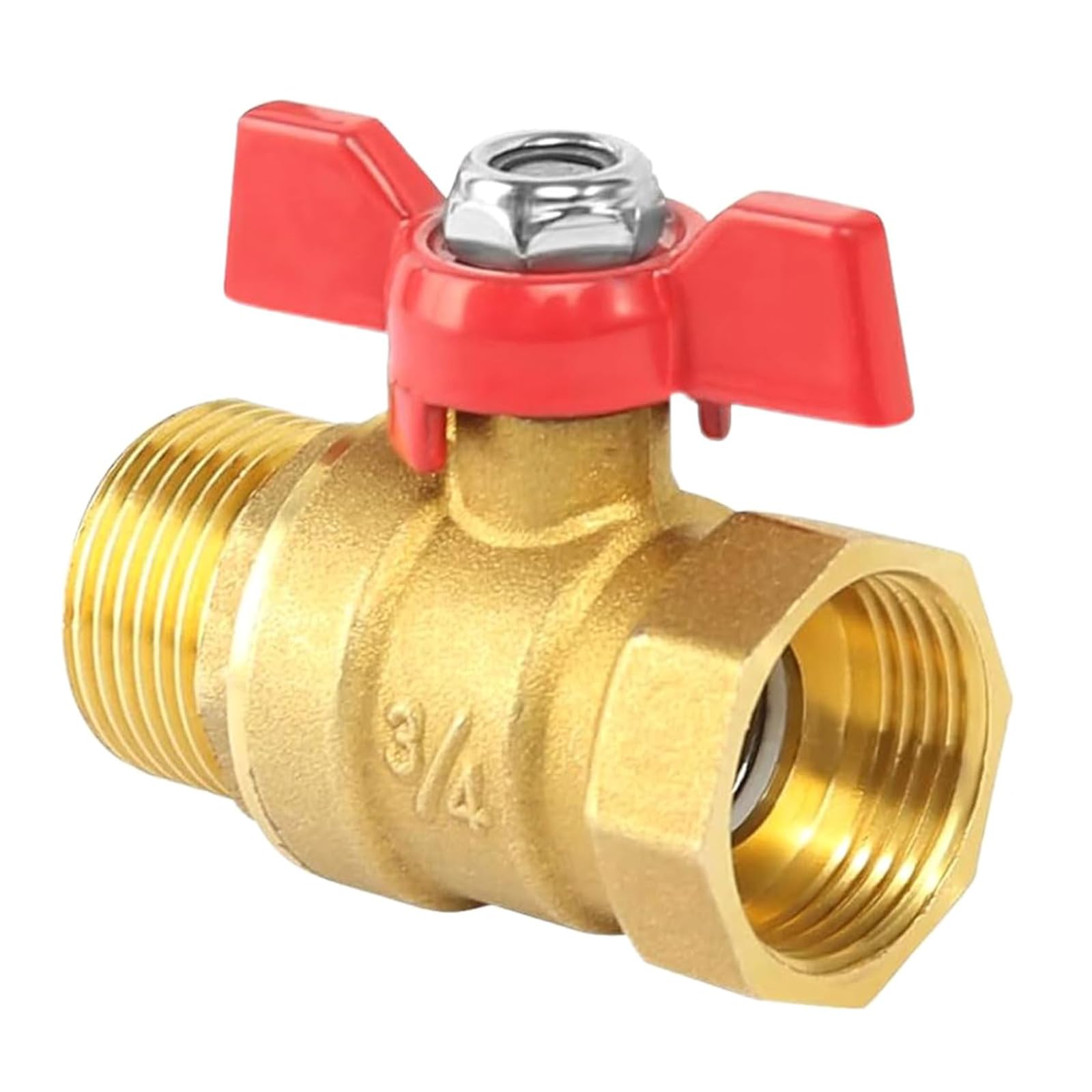 Buxuaaaa 3 / 4Inch Two Way Brass Shut Off Valves Male Female Thread Pipe Fitting for Fuels Water Oil Air with Butterfly Handle