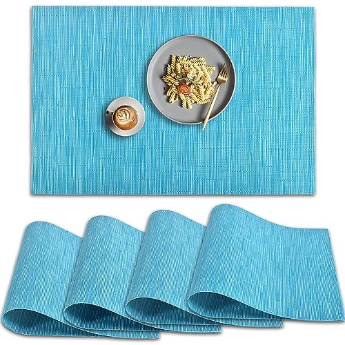 homEdge PVC Placemat, 4 PCS of Non-Slip Heat Resistant Place Mats, Washable Vinyl Placemats, Blue, 45 cm x 30 cm