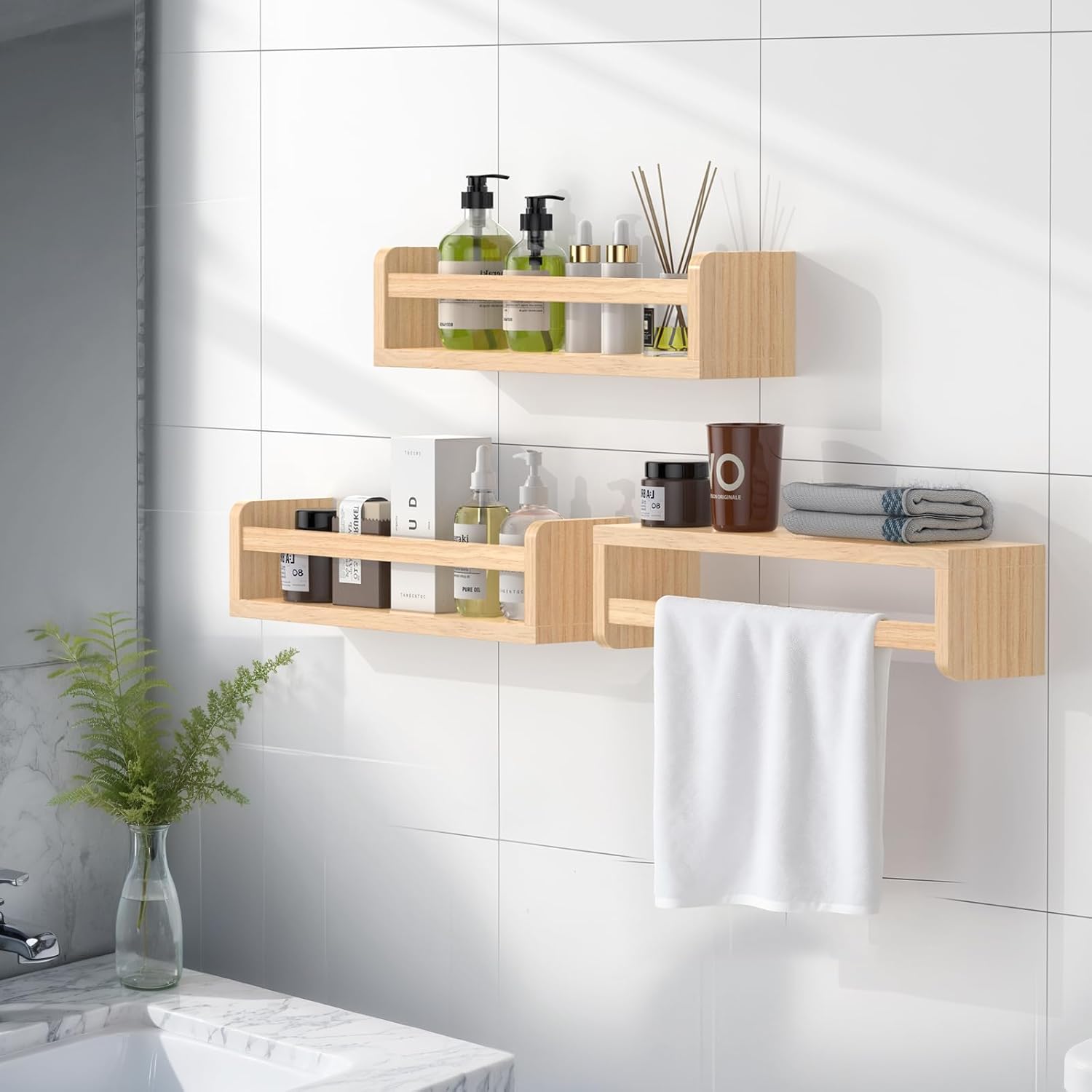 Floating Wall Nursery Book Shelves for Bedrooms Kids 16.5 Inch Natural Color Wooden Baby Book Shelf for Kids Rooms Set of 3 Nursery Shelves for Wall Mounted Toddler Bookshelf