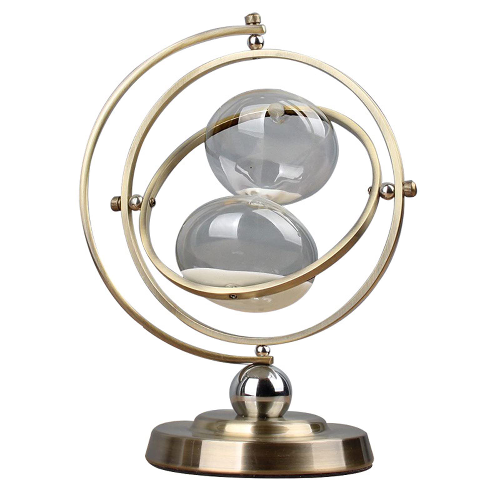Reloj de Arena, Reloj de Arena Giratorio Europeo, Reloj con Esfera, 15/30/60 Minutos, metálico, pequeño, Vidrio Blanco único(Height 25.5*Width 19.5*Base Diameter 12.5cm,60 Minutes(Bronze))