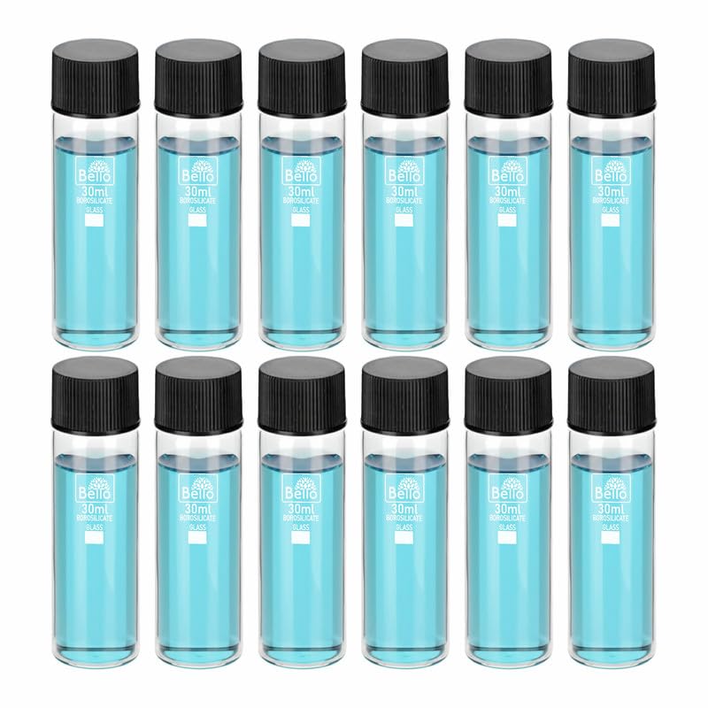 Image of Bello 12pcs-30ml Clear Glass Vials Culture tube with Screw Caps Glass Sample Vial with PE Stopper, Leak-Proof Glass Bottles Containers for Cosmetics Perfume Making Lab Laboratory