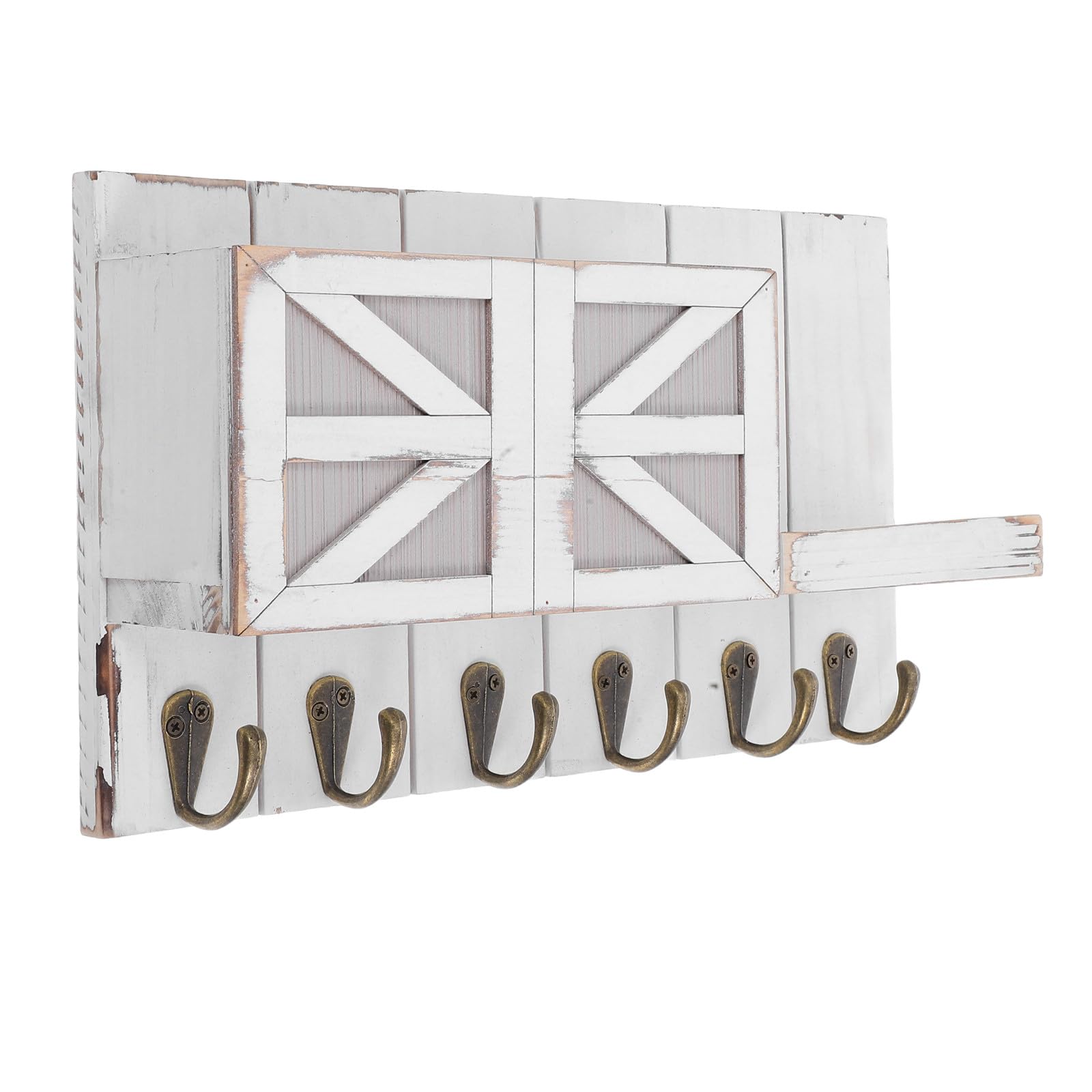 TOYANDONA Briefablage zur Wandmontage Rustikales Wandregal mit Schlüsselhalter und Haken für Flur Landhausstil Weiß Platzsparende Garderobe für Eingangsbereich