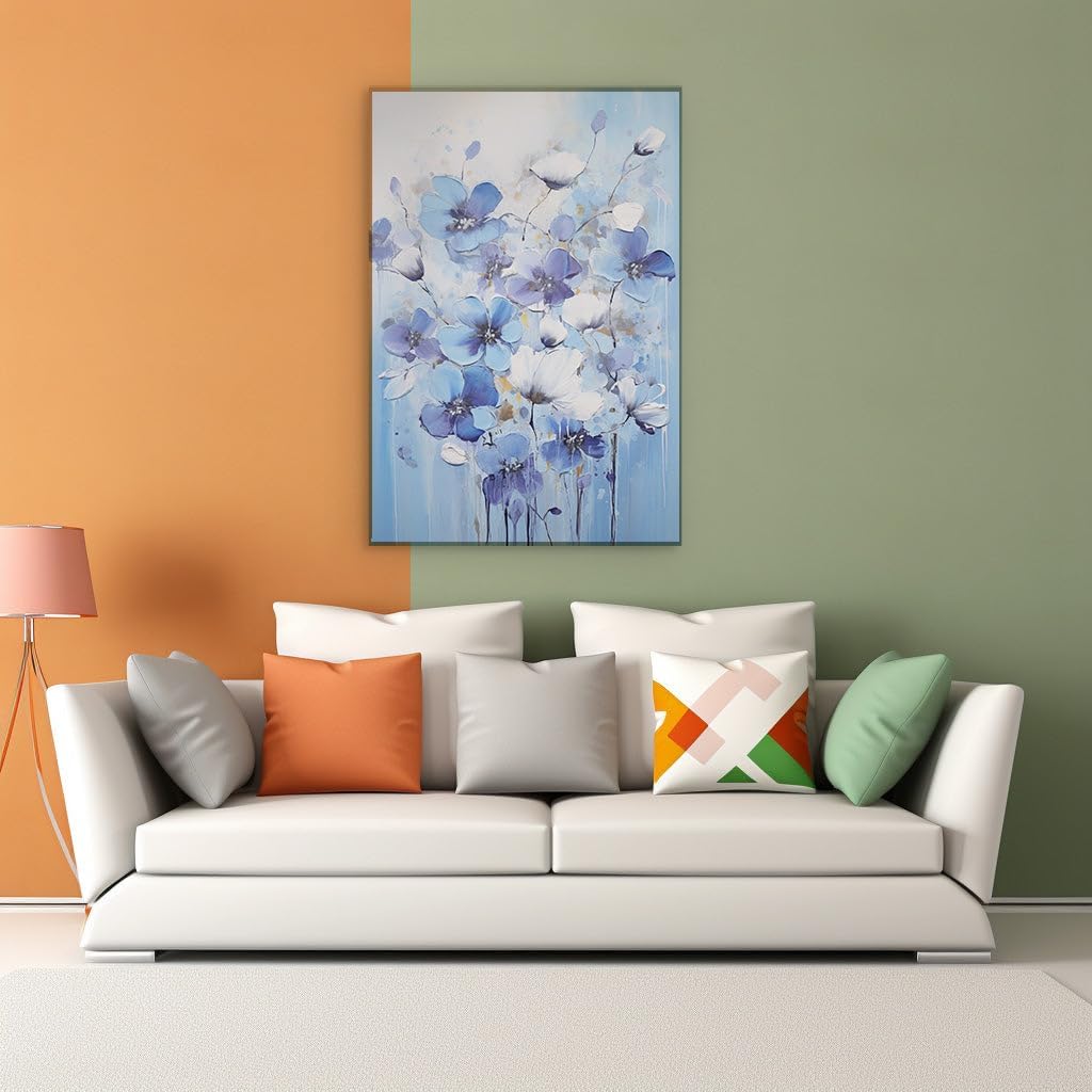 Canvas for Living room. Blooms of Serenity: A Vivid Dance of Blue on Canvas, 27 x 18 inch Canvas Wall Art - Contemporary Masterpieces - Modern Home Decor - 69x46 cm (27x18 inch)