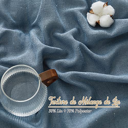 NICETOWN Linen Blend Stone Blue Curtains for Living Room, Grommet Flax Burlap Drapes Semi Sheer Privacy with Light Filtering Window Treatments for Bedroom, W52 x L84, 2 Panels