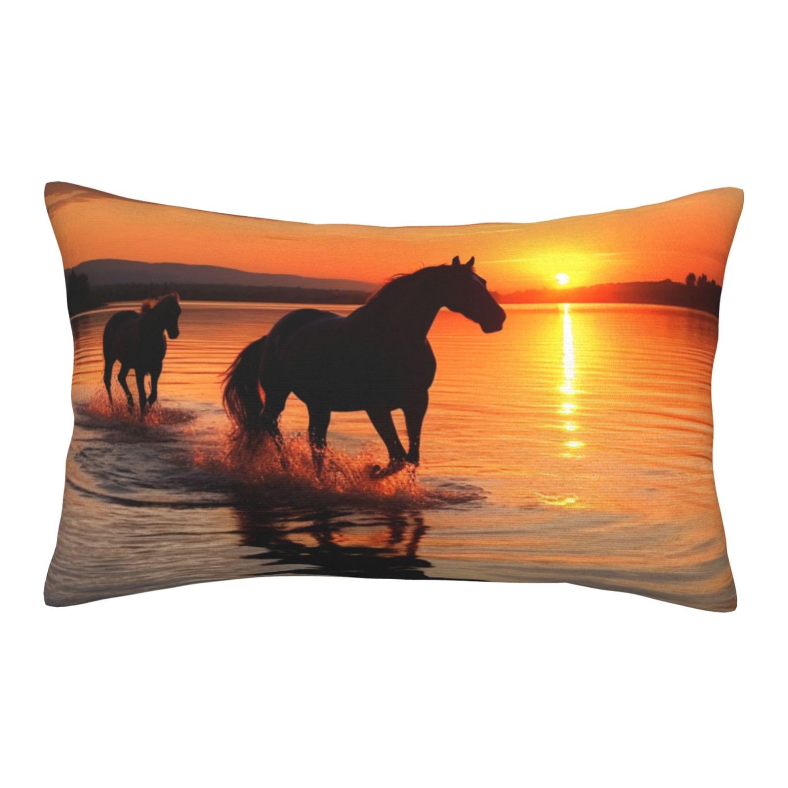 Velvet Pillowcases 20"x30" Ultra Soft Breathable Pillow Cases, Luxury Fuzzy Throw Pillow Covers with Zipper, Sunsets Lake Horses Pillow Shams All Seasons Decorative Cushion Cases for Couch