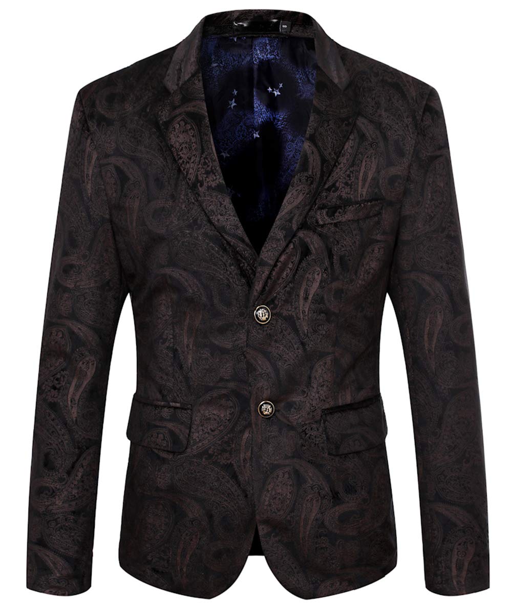 Men's Dress Party Floral Suit Jacket Notched Lapel Slim Fit Two Button Stylish Blazer