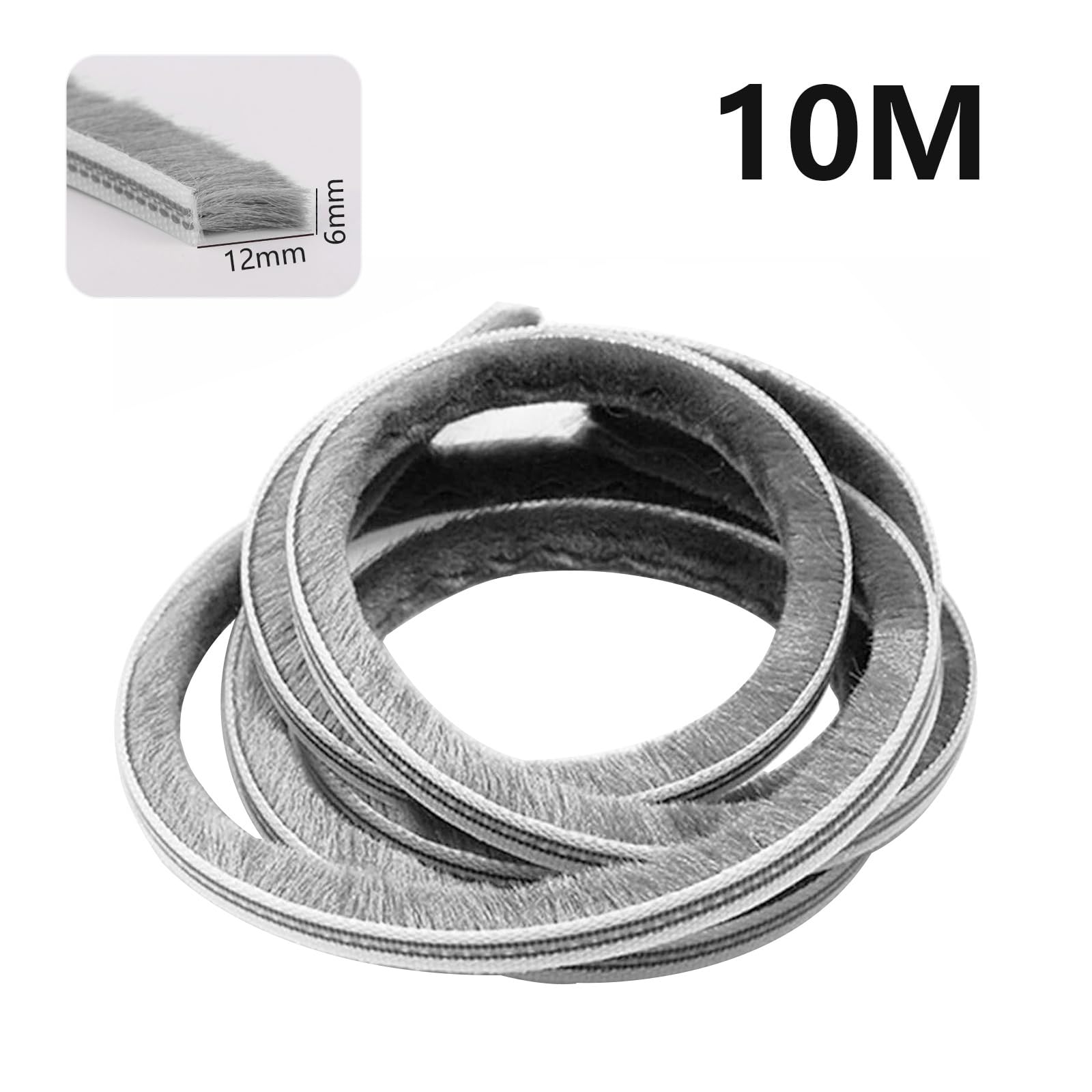 10 m Brush Seal, Door Seal, 6 mm (W) x 12 mm (D), Insect Protection, Sealing Brush for Door Window, Wardrobe - Image 2