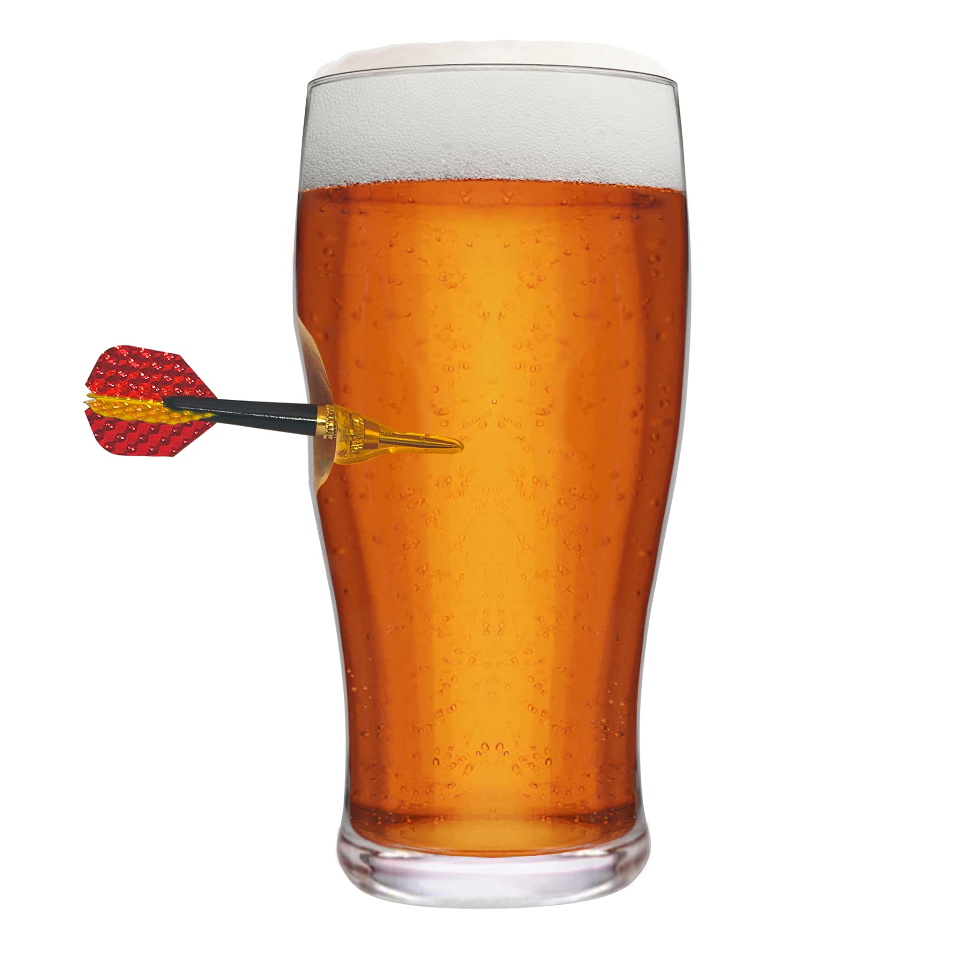 Darts Beer Glass, Made in the UK, 20oz Pint Glass with Real Dart Embedded, Unique Darts Gift for Men, Fathers Day Present.