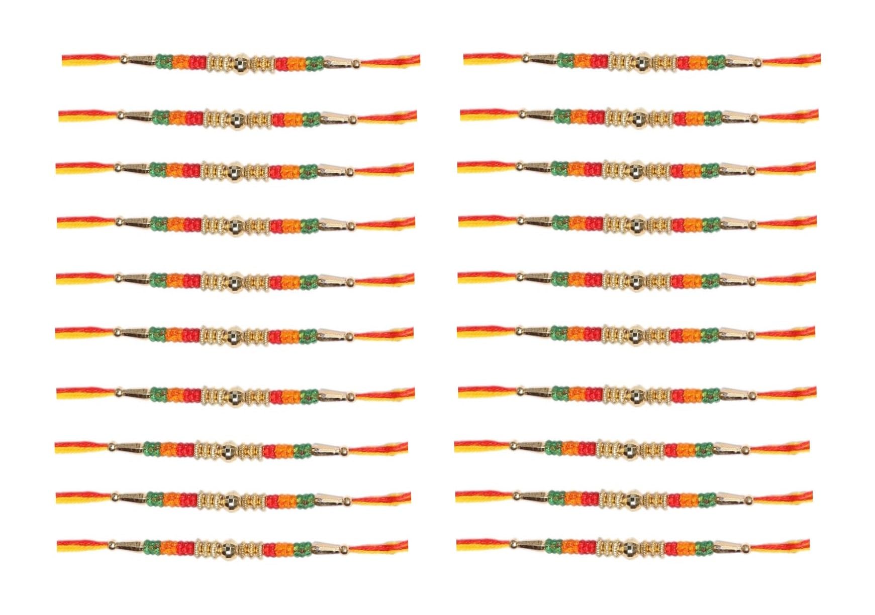 Handmade Rakhi (Combo of 12) Multicolor Gold Plated, Pearls and Beads Rakhi/Raksha Sutra, Greeting Card and Roli Chawal RH - 347-image-26