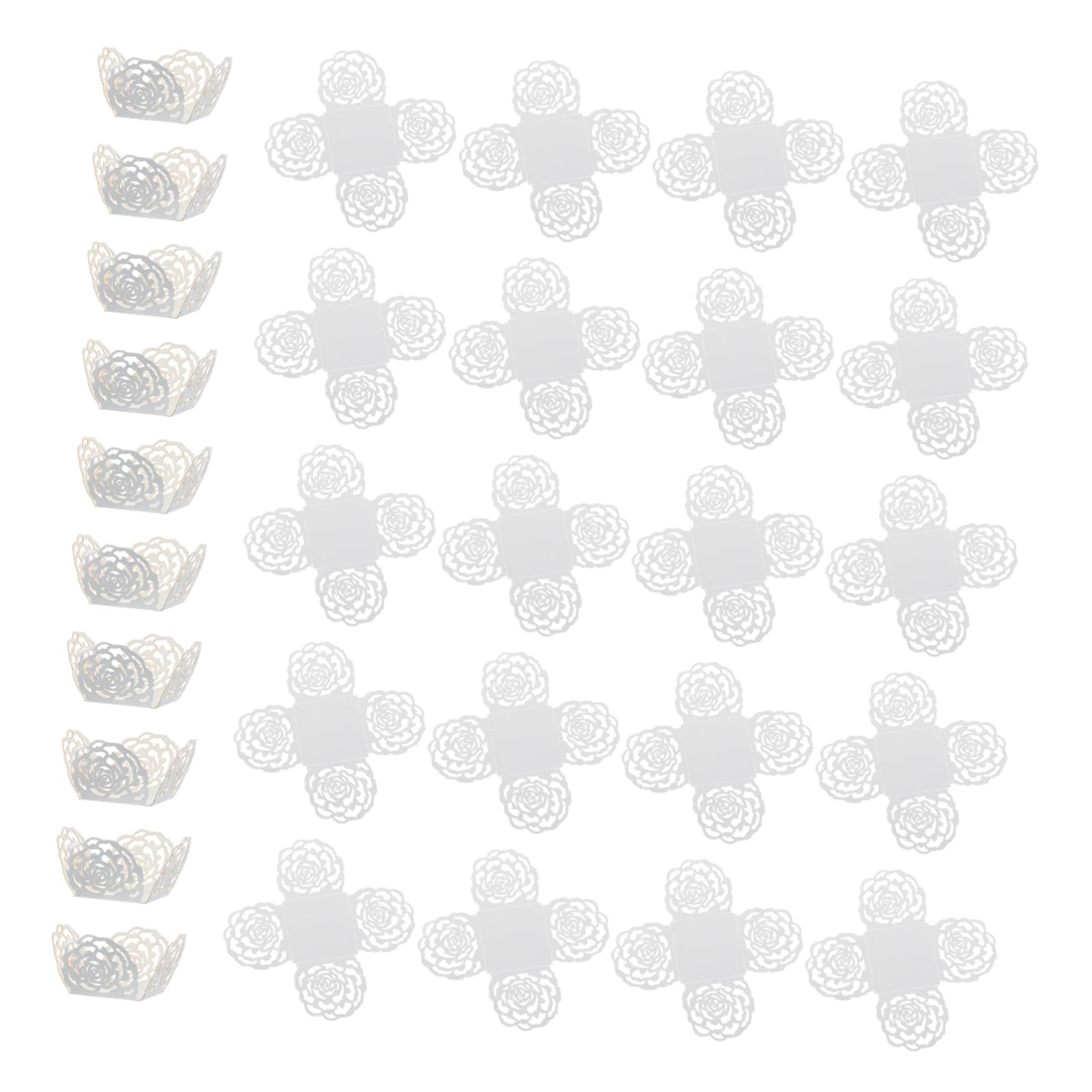 Cabilock 50pcs Silver Dessert Liners Elegant Hollow out Paper Wrappers for Cupcakes Muffins and Truffles Versatile for Birthdays Weddings and Celebrations Secure Fit for Chocolates and