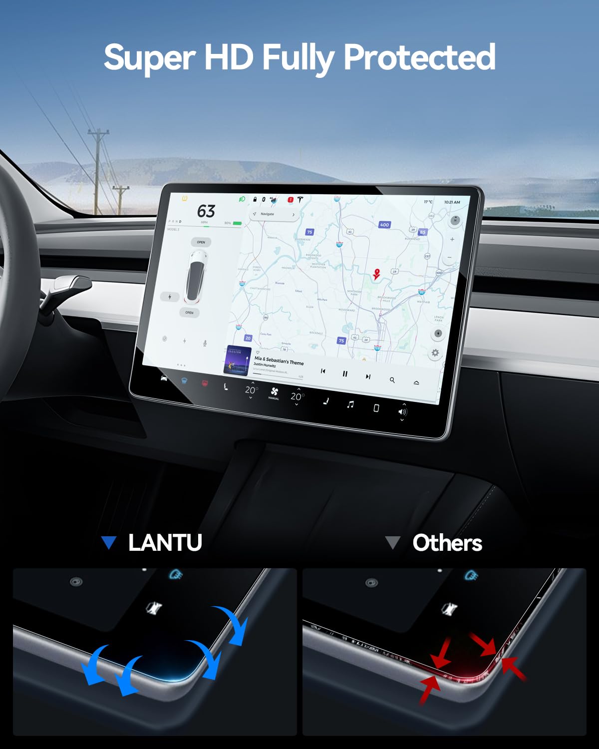 Pellicola protettiva per Tesla Model Y 2020-2024 e Model 3 2018-2023, opaca, antiriflesso, 9H, in vetro temperato anti-impronte, pellicola proteggi schermo Tesla Model Y Model 3
