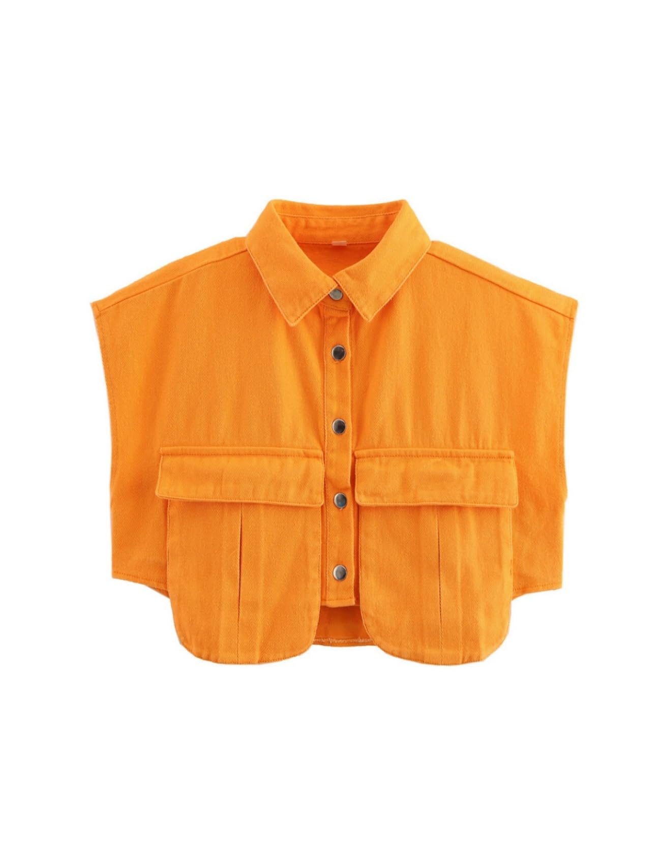 Perbai Womens Cropped Button Down Shirt Summer Collared Sleeveless Loose Denim Top with Pockets