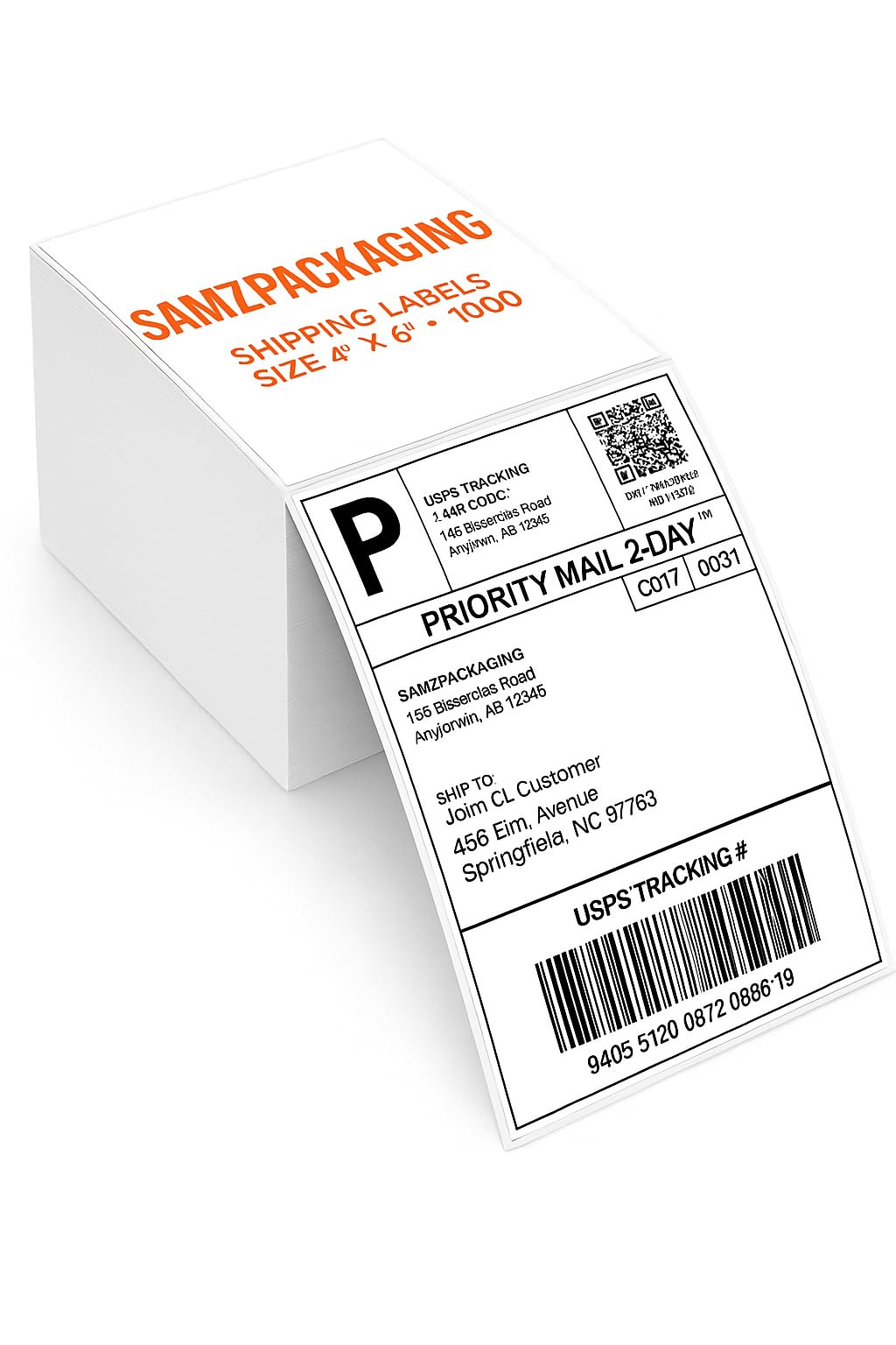 SAMZ Packaging 4x6 Fanfold Thermal Shipping Labels 6 Packs of 1000 Labels (6000 Total) Premium Coated Direct Thermal Paper, Strong Adhesive Compatible with Zebra, TSC, FedEx, Royal Mail, Amazon