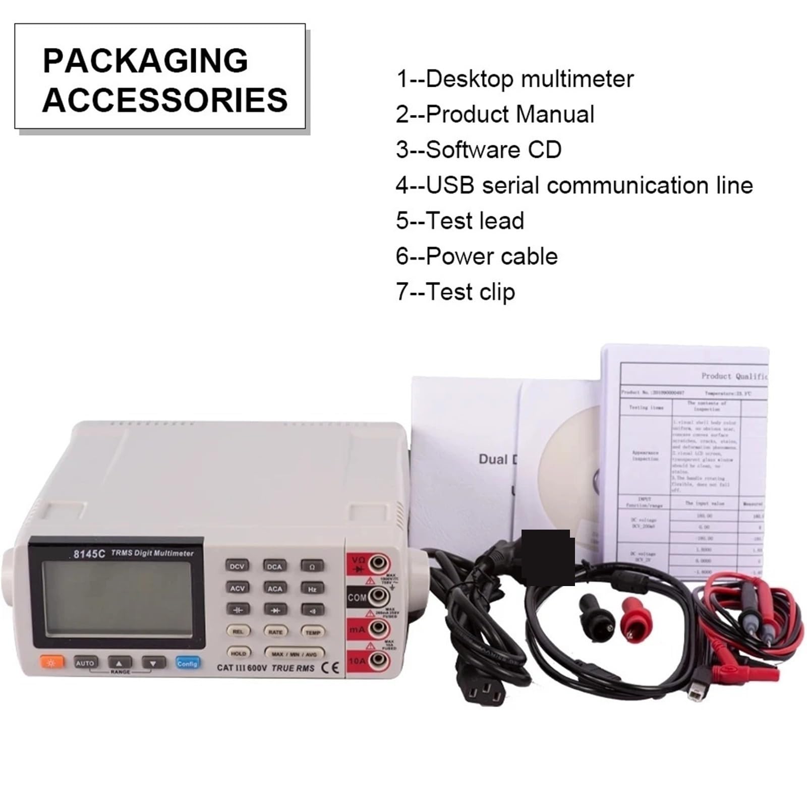 Medidor LCR Multímetro digital 8145C de sobremesa, 22 000 cuentas, RMS verdadero, 1000 V, 10 A, comprobador voltios, amperios, ohmios, capacitancia y Hz