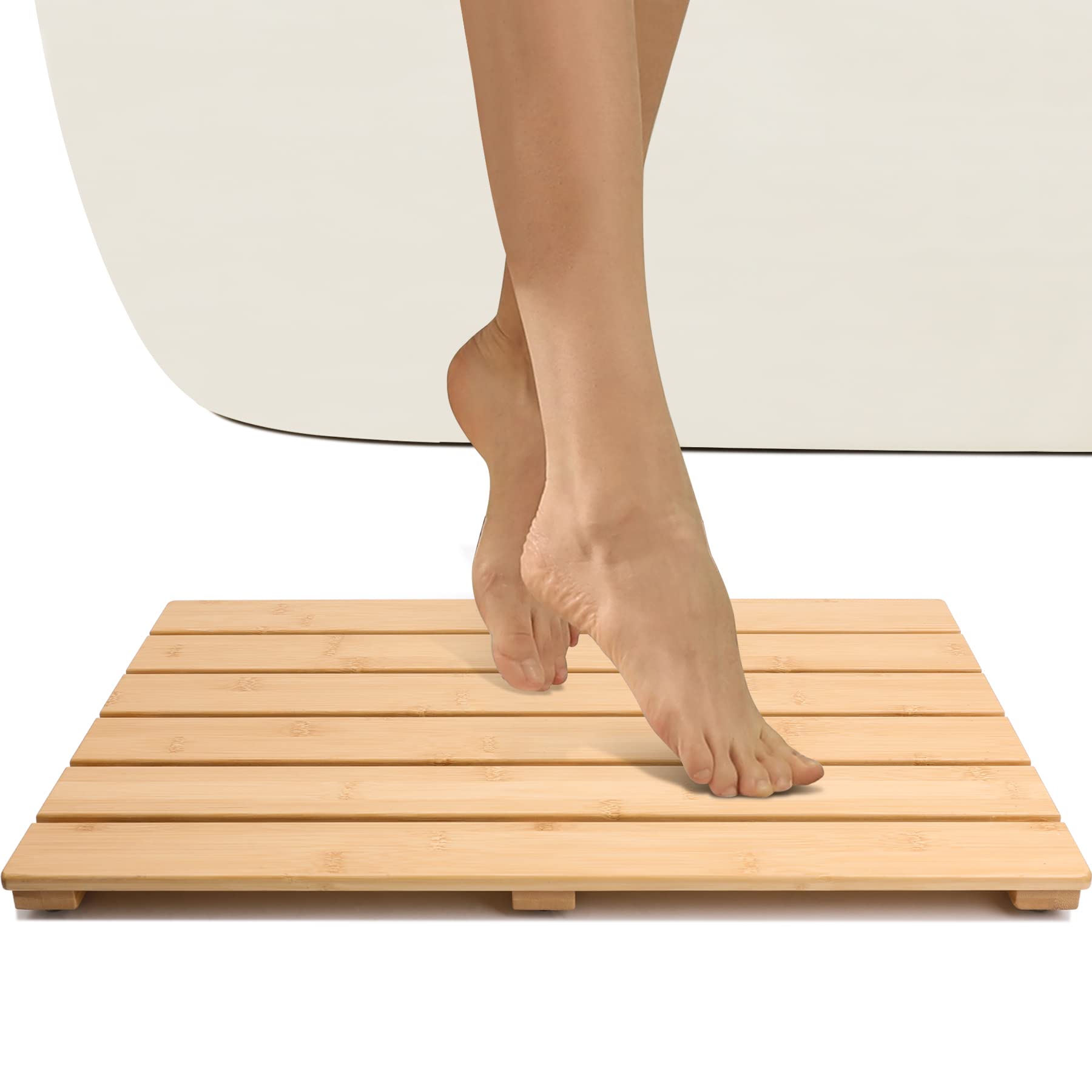 Purbambo Bamboo Bath Mat for Bathroom, 23.6 x 15.7 inches Large Shower