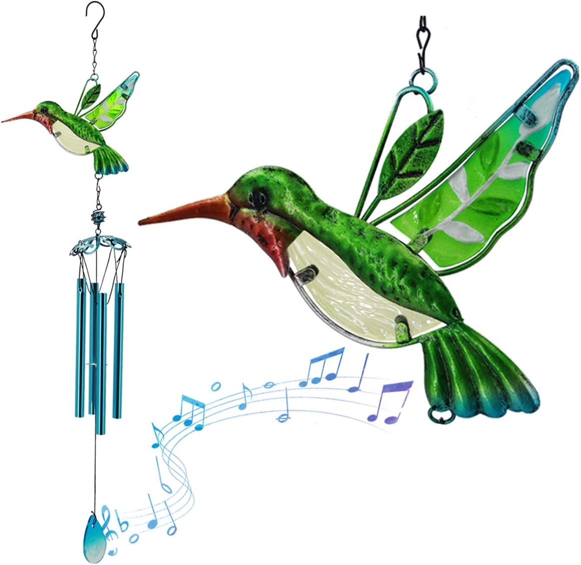Memory Wind Chimes Outdoor, Hummingbird Wind Chime for Mom, Outdoor Stained Glass Hummingbird Chime for Garden Home Window Decor, Memorial Gifts for Housewarming Thanksgiving Xmas