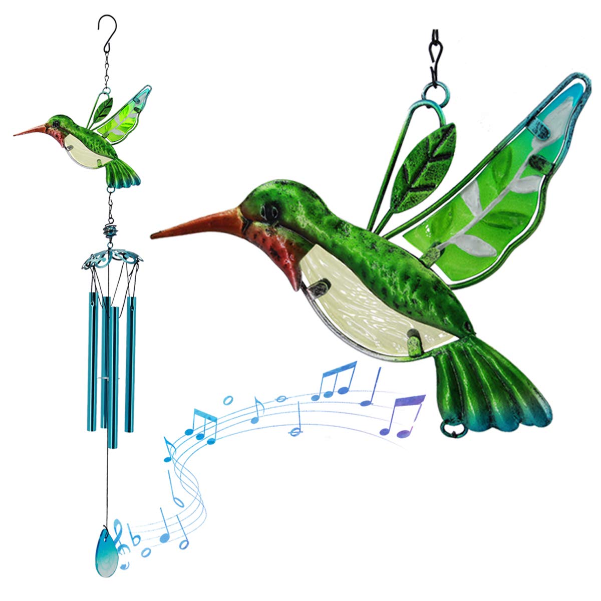 Loving BassoMemory Wind Chimes Outdoor, Hummingbird Wind Chime for Mom, Outdoor Stained Glass Hummingbird Chime for Garden Home Window Decor, Memorial Gifts for Housewarming Thanksgiving Xmas