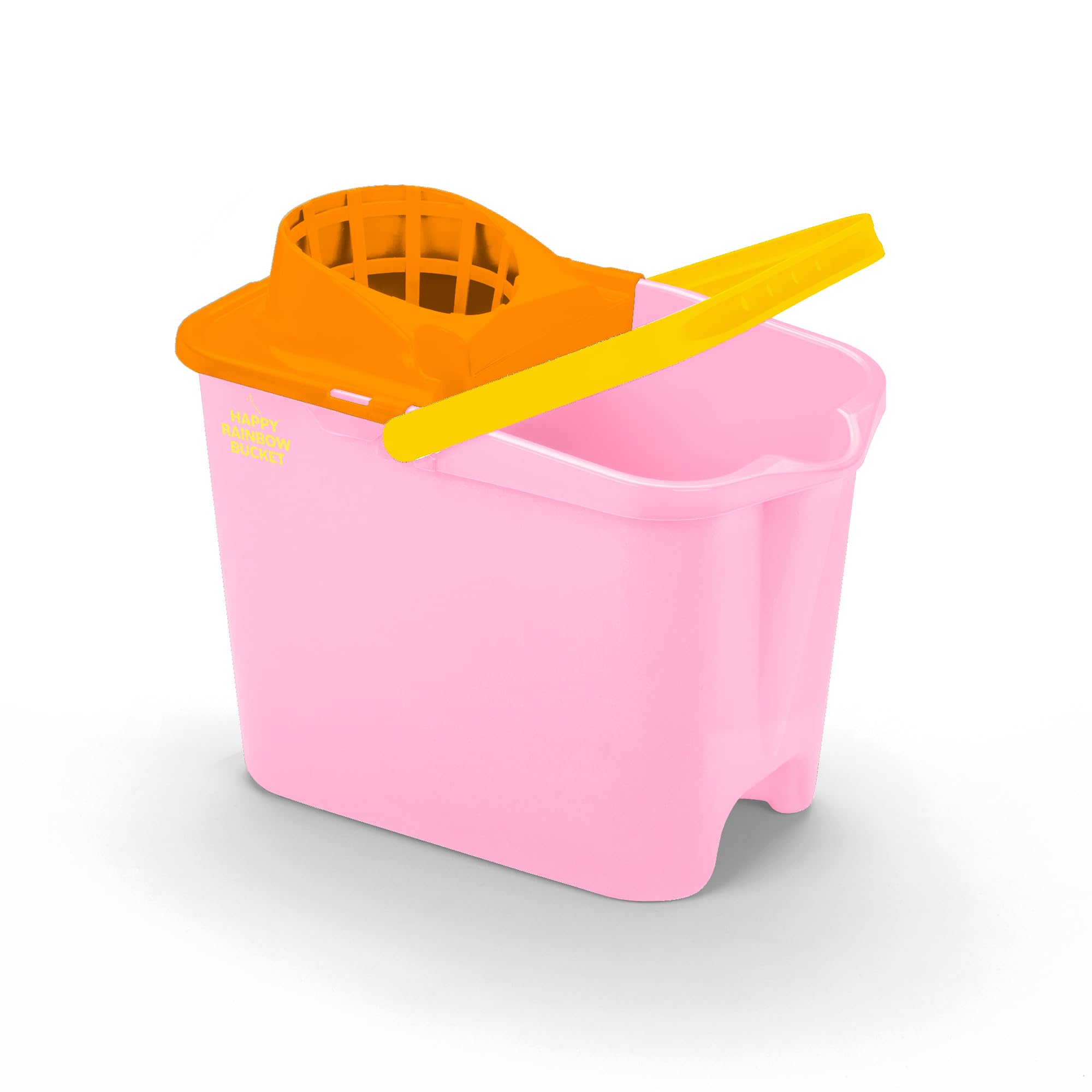Divine Genius Pink Happy Rainbow Mop Bucket With Drainer Recycled Ergonomic Handle Robust Sustainable 14L Ideal For Cleaning Floors And Home