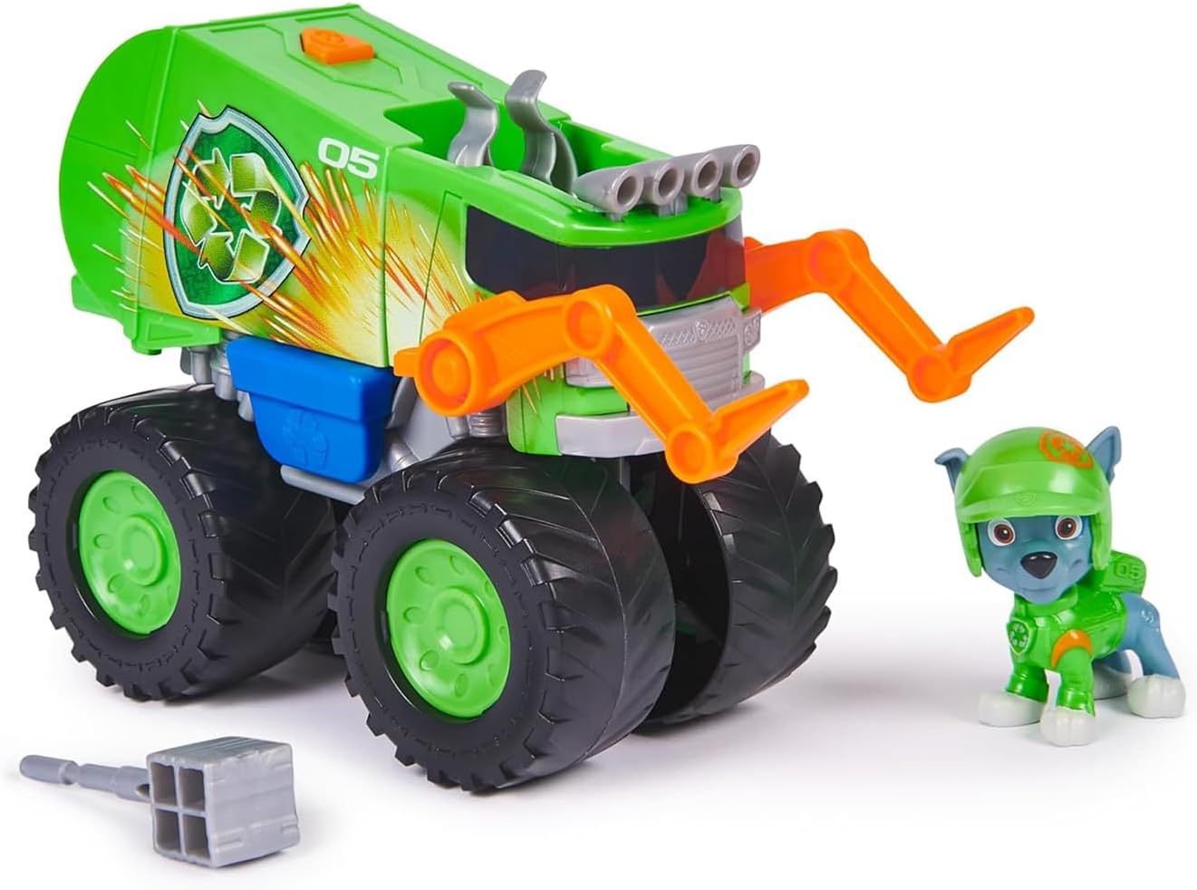 Paw Patrol: Rescue Wheels Rocky's Recycle Truck, Toy Truck with Projectile Launcher and Collectible Action Figure, Kids' Toys for Boys & Girls Ages 3+