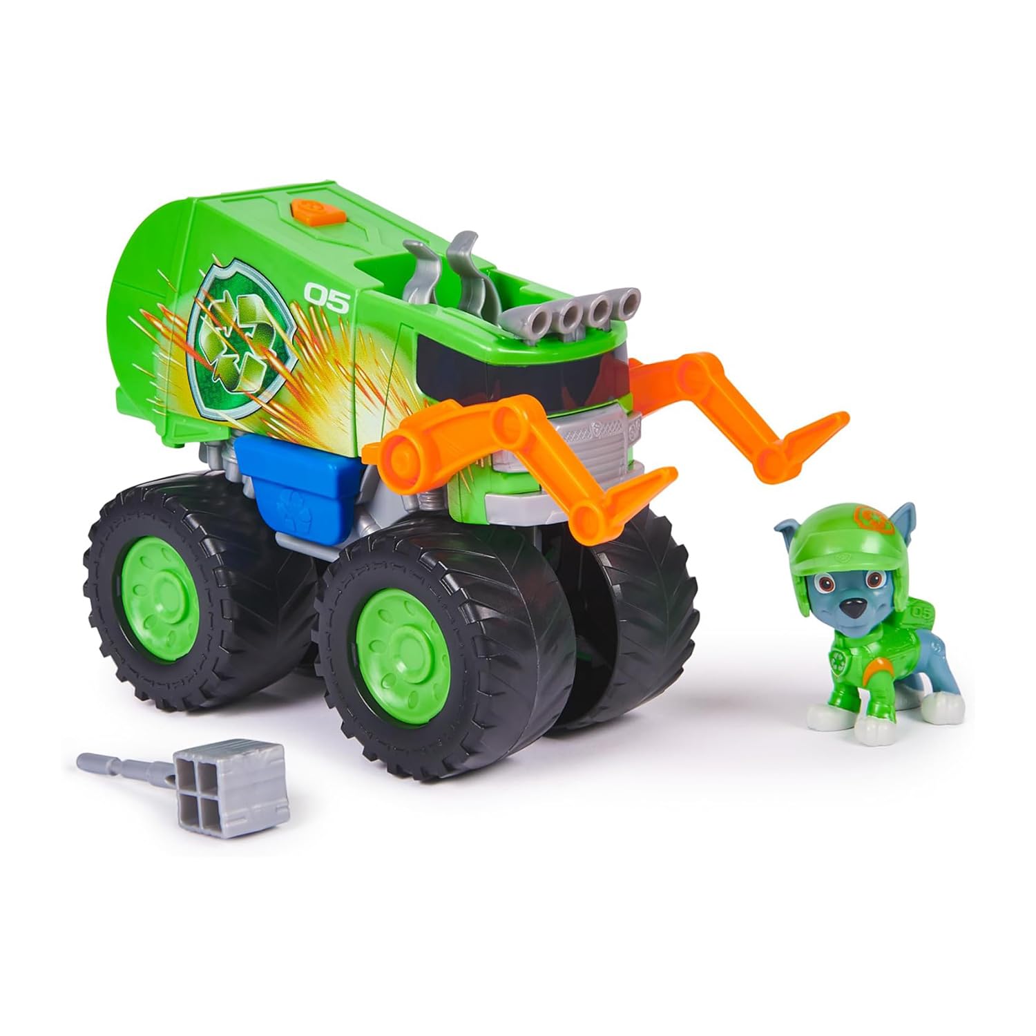 Paw Patrol - Rocky Rescue Wheels - Monster Truck - Collectible Car Figure - Projectile Launcher - All Terrain - Children's Toy - Ages 3+
