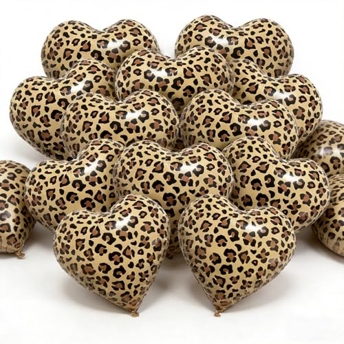 12 Pcs Leopard Print Heart Balloons 18 Inch cheetah Heart Shaped Foil Balloons for Valentines Day Wedding Bridal Shower Engagement Birthday Party Camo Animal Jungle Party Supplies