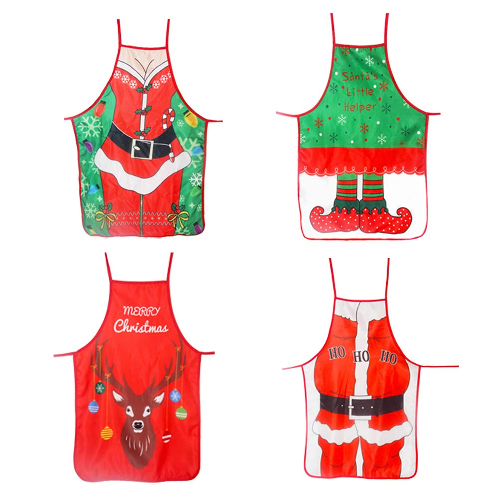 Lifreer Women's Red 4Pcs Christmas Aprons For Men, Merry Christmas Cooking Apron For Adults, Waterproof Adjustable Santa Claus Style Apron For Xmas Party Decoration