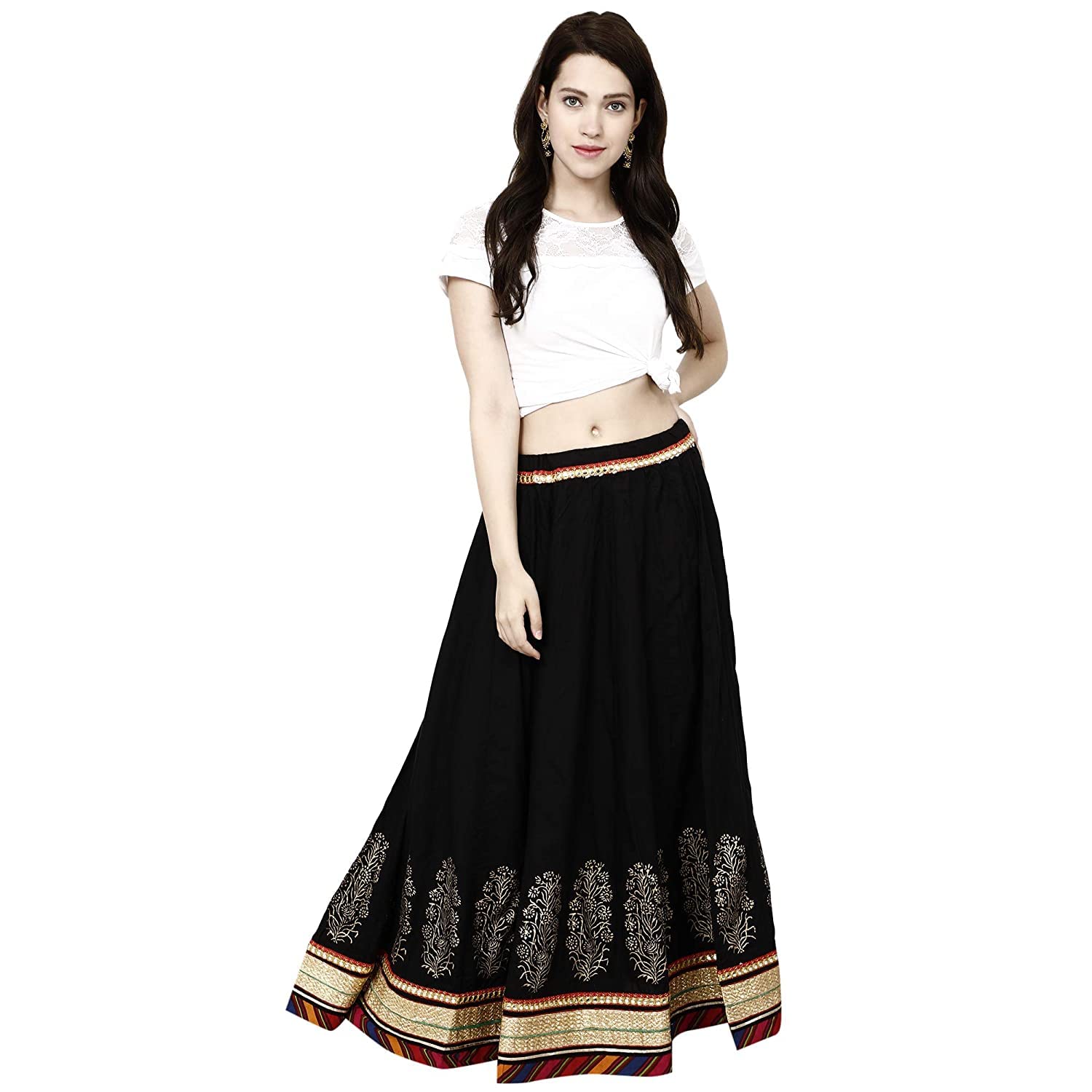 Prijam Rayon Full Skirt Black, Black, One Size-Large