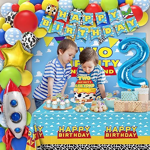 Miucat WJ-002 Two Infinity And Beyond Birthday Decorations Include Happy Birthday Banner Balloons Backdrop Film Balloon Cake Topper Tablecloth, 105 Pcs Toy Inspired Story 2Nd Birthday Party Supplies thumb #5