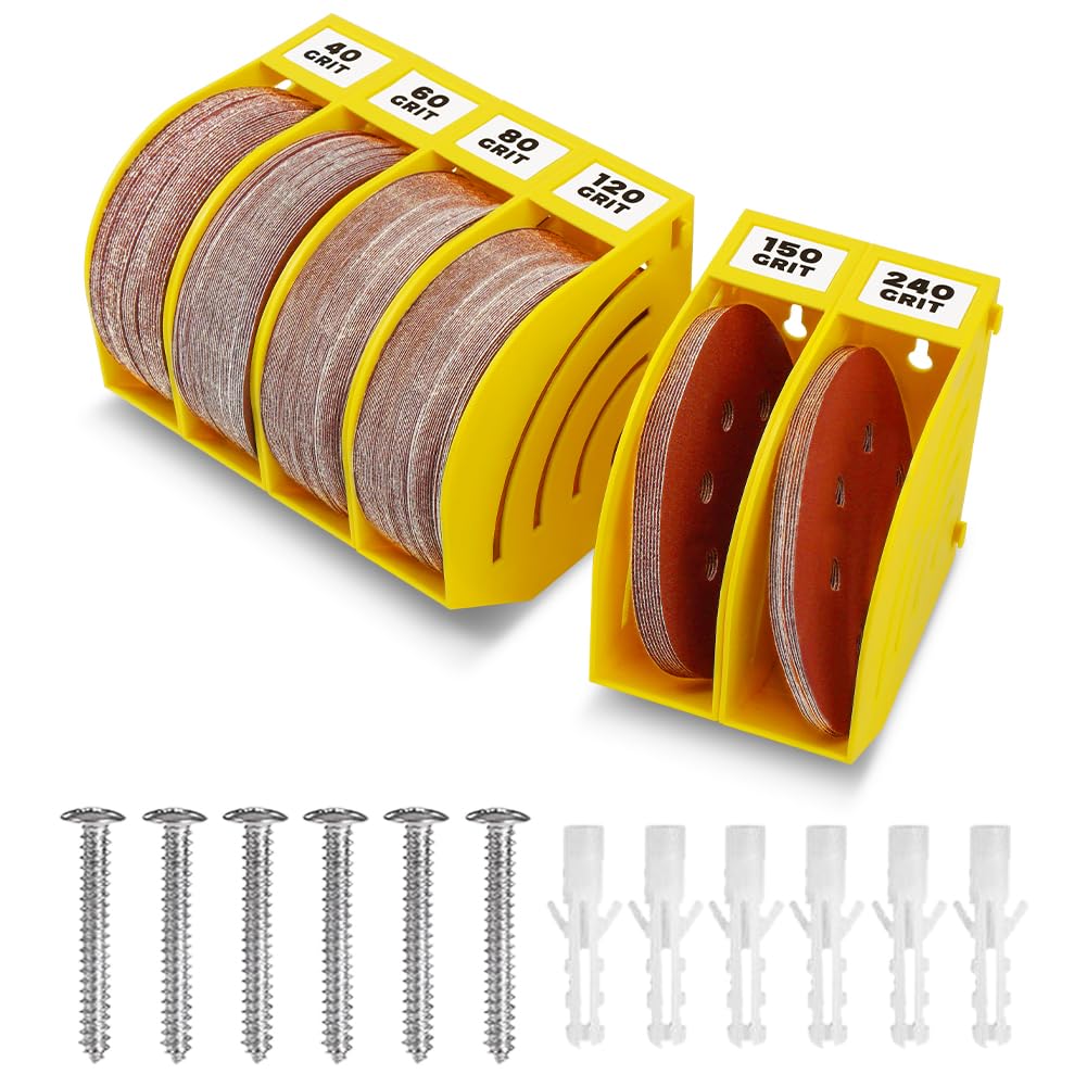 gostle 150 mm Sanding Disc Storage Box, Sandpaper Organizer with 6 Bins, Space-Saving Storage Rack, Offset Snap-On Connection