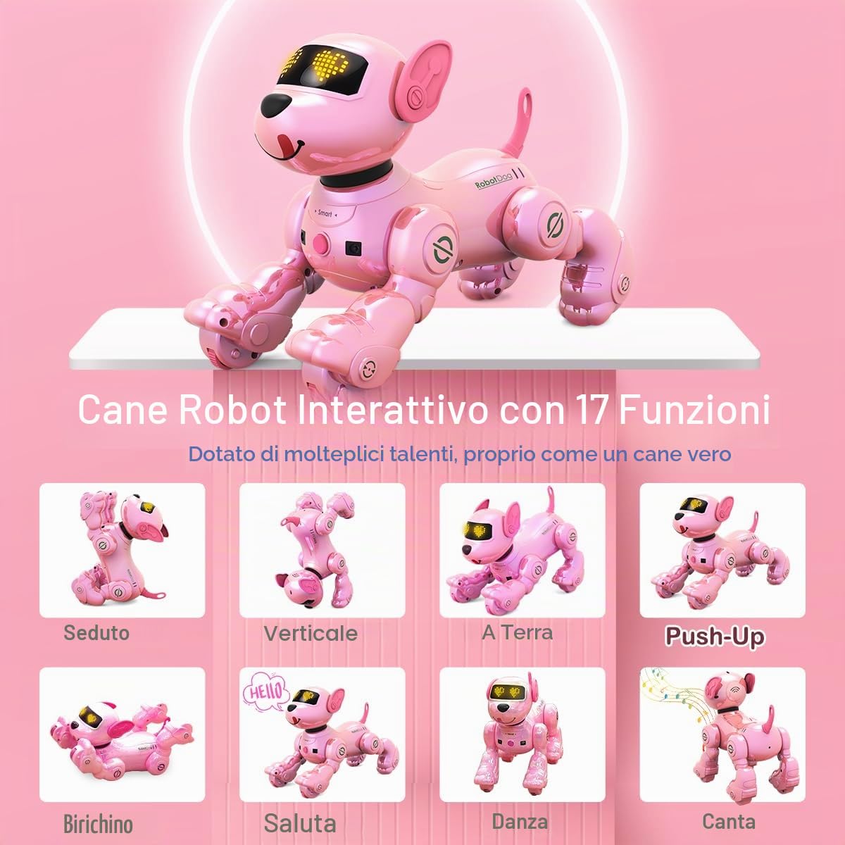 VATOS Robot Cane Ricaricabile per Bambini, Cane Robotico con Telecomando, Programmabile, 17 Funzioni Interattive e Volume Regolabile, Cucciolo Robot che Canta e Balla Regalo per Bambine, Rosa