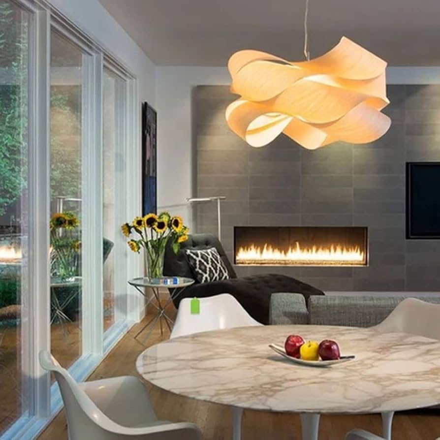 Amazon.com: SHUANGZ Nordic Restaurant Wood Veneer Hanging Light