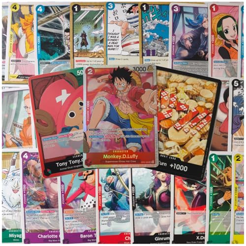 50 Verschiedene Karten Set kompatibel mit One Piece inkl. Leader Karte + 1 Super Rare & 3 Holo Karten TCG Sammlung Anime Fans Englisch