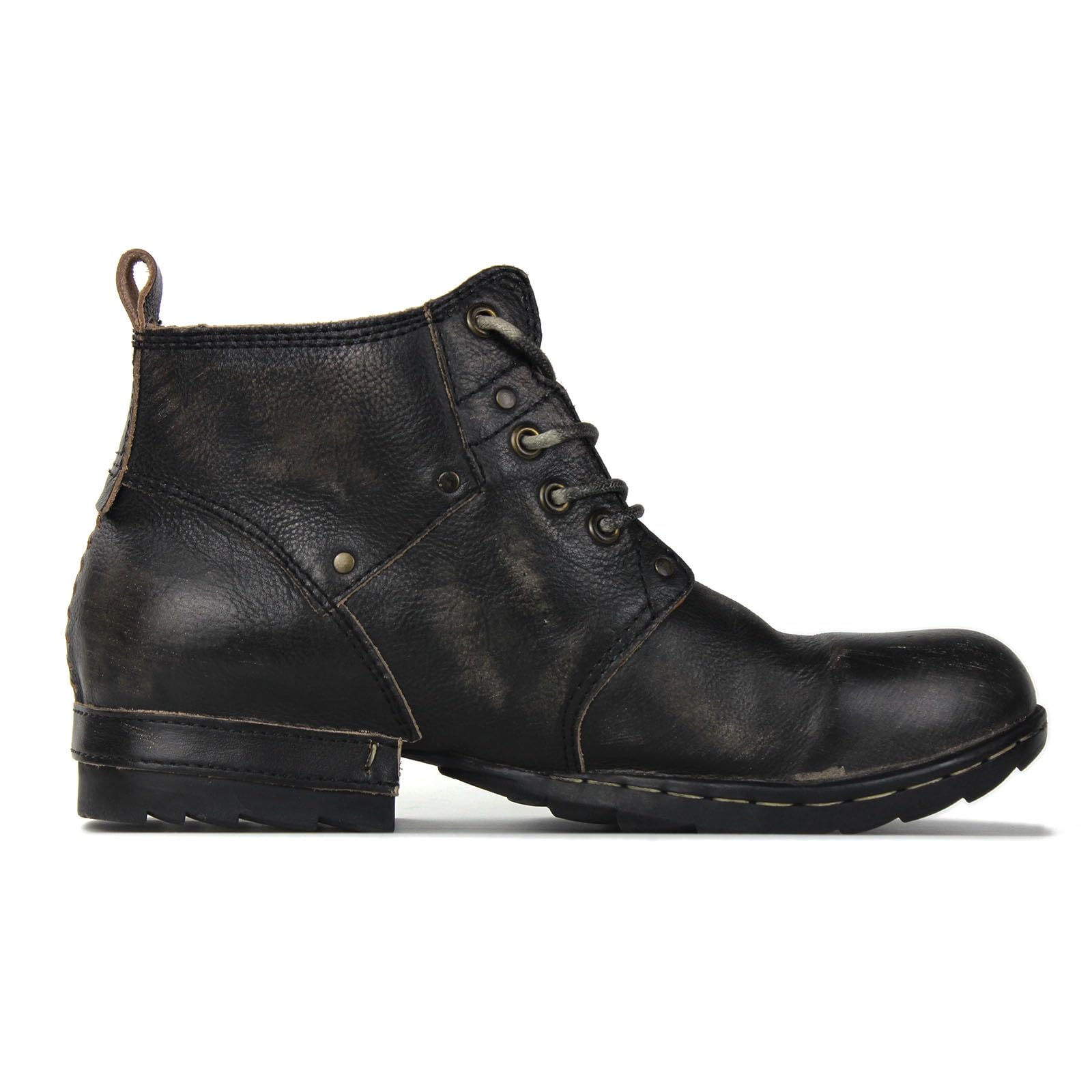 Uomo Grippy Black Iron Piece Toe-tipped Design Chukka Boots Lace-up Motorcycle Casual Leather Dress Ankle Boot for Men Fashion 6015-3-A-R