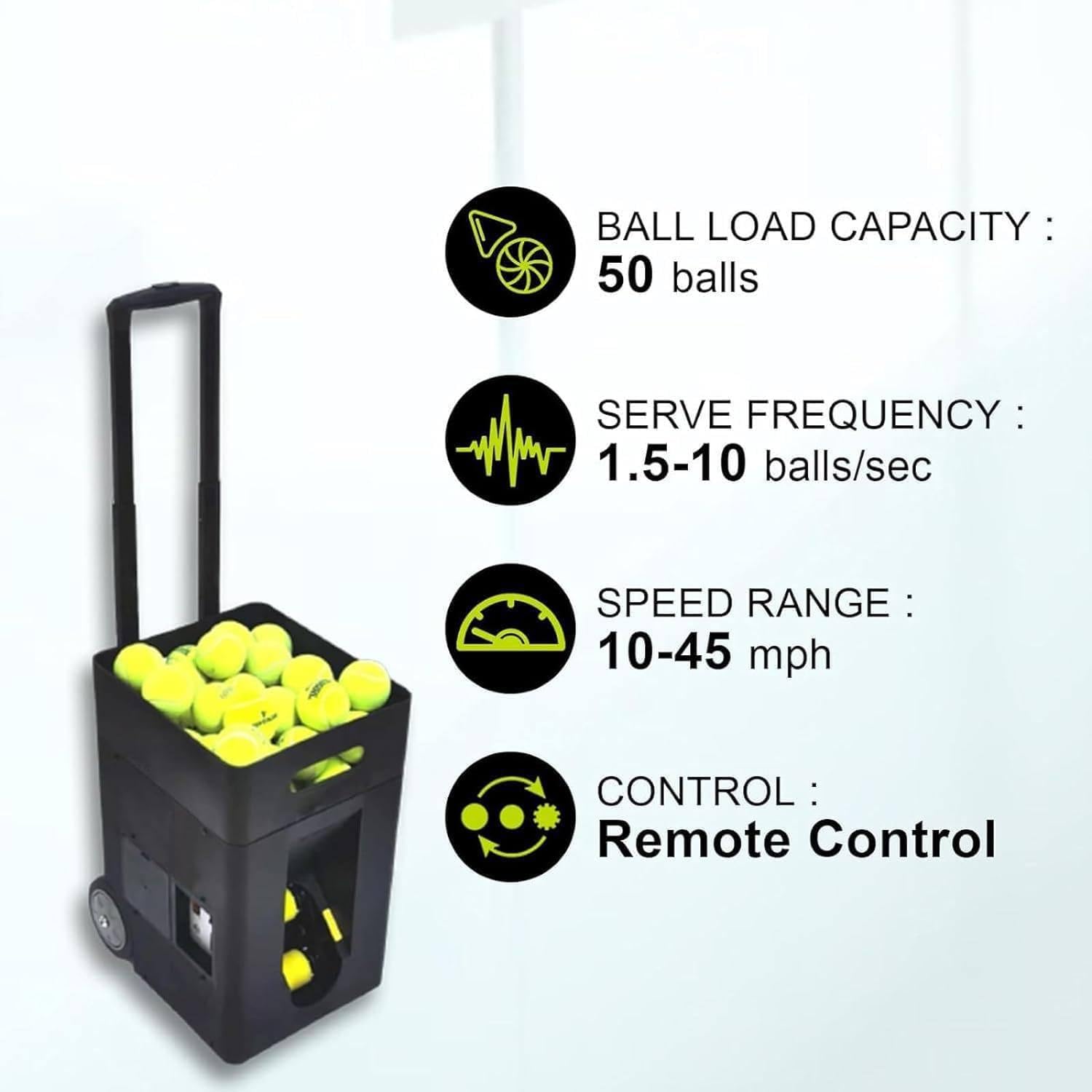 Máquina lanzapelotas de tenis: lanzador automático de pelotas de tenis para entrenamiento y práctica, ejercicios preprogramados y personalizados, control remoto y aplicación