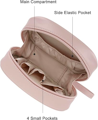 Miniatura 2 de E-Tree Bolsa de maquillaje, organizador de maquillaje de cuero de viaje, bolsa de cosméticos para niñas y mujeres, pequeña bolsa de aseo con correa,