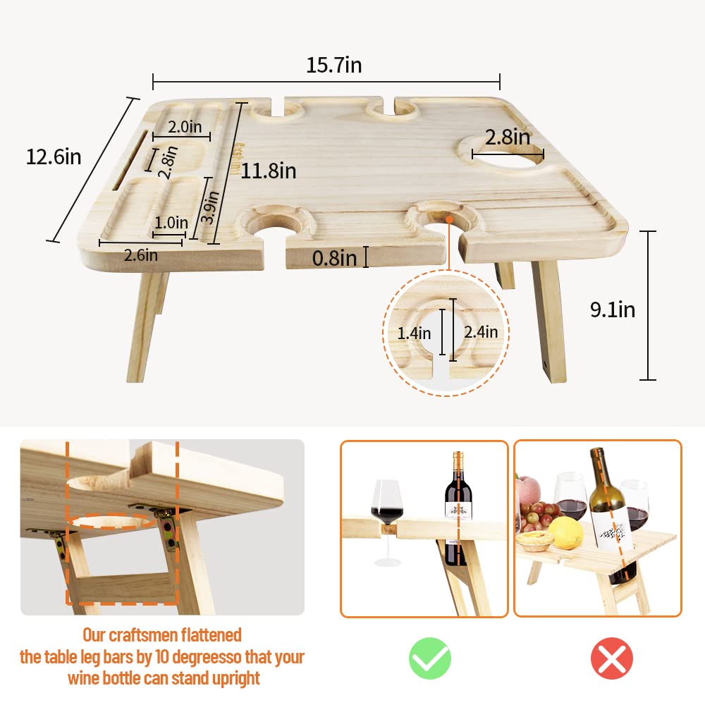 Cxshimi Updated Portable Picnic Table,Outdoor Wine Foldable Wooden Picnic Tables for Charcuterie,Cheese,Champagne,Snack for Romantic Dinners,Beach,Camping,Concerts at Park,Perfect for Gift
