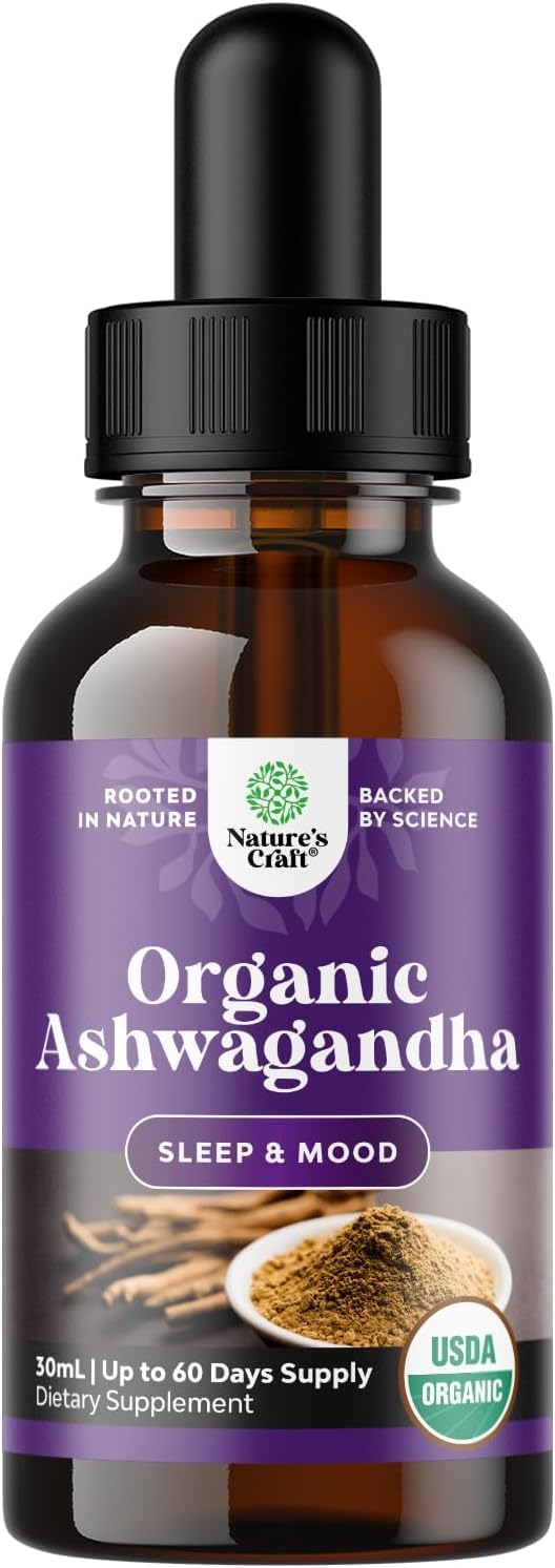 USDA Organic Ashwagandha Liquid Drops - Εκχύλισμα ρίζας Ashwagandha για το στρες και την διάθεση - Delicious Pure Adaptogen Drops for Adults - Αλκοόλ-free Herbal Tinctures for Rest - 30 ml Μπουκάλι