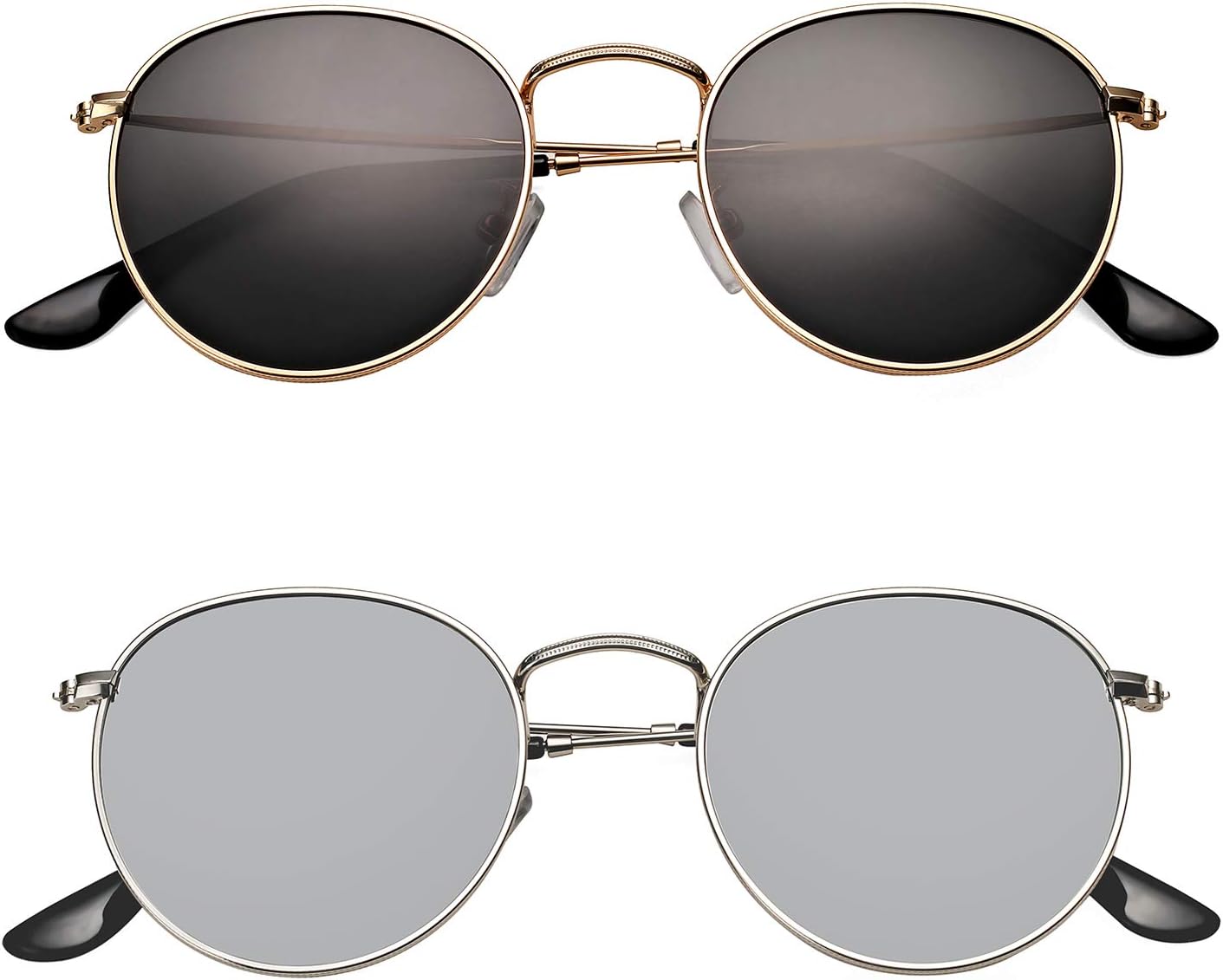 PROUDDEMON Small Round Polarized Sunglasses for Women, UV400 Protection Mirrored Lens Sun Glasses Metal Frame