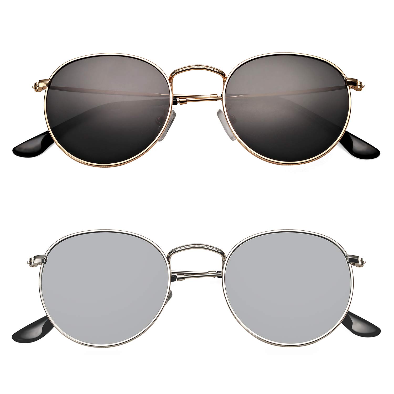 PROUDDEMON Small Round Polarized Sunglasses for Women, UV400 Protection Mirrored Lens Sun Glasses Metal Frame