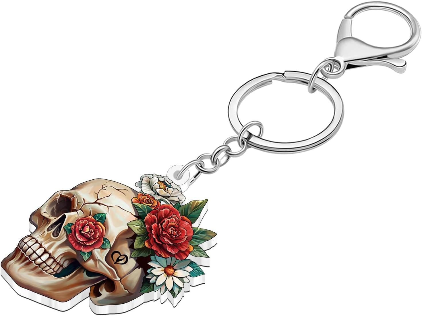 Acrylic Floral Skull Keychain,Aesthetic Day of the Dead Accessories Halloween Gifts for Women Girls Bag Purse Charms image 3