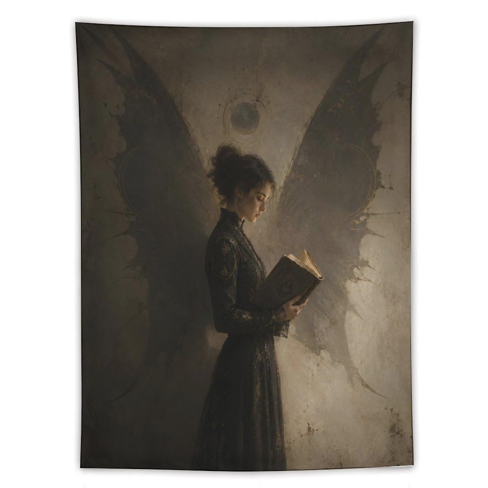 H3B8U2Y5 Woman Reading Wing Shadow Wall Tapestry, Oil Painting