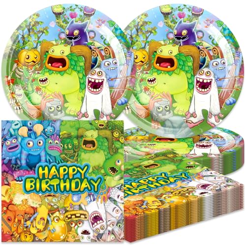 40pcs Singing Monsters Party Supplies include 20 plates 20 napkins for Singing Monsters birthday party decoration