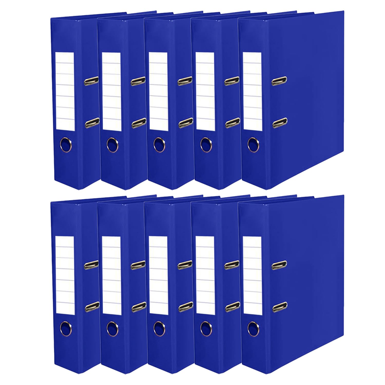 (Pack of 10) A4 Lever Arch File 75mm Metal Edge Finger Pull Metal Ring Folders Document Storage File Spine Binder Stationery Document Holder (Blue, Lever Arch File) — image 1