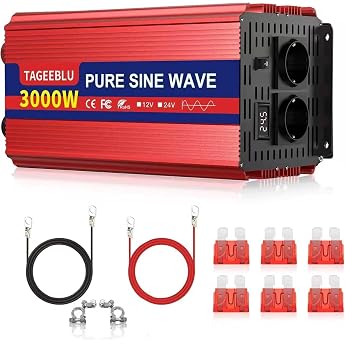 3000 W Inverter 24 V to 230 V Pure Sine Wave Voltage Converter 24 V 230 V | Inverter for vehicles with 2 EU sockets and LCD s